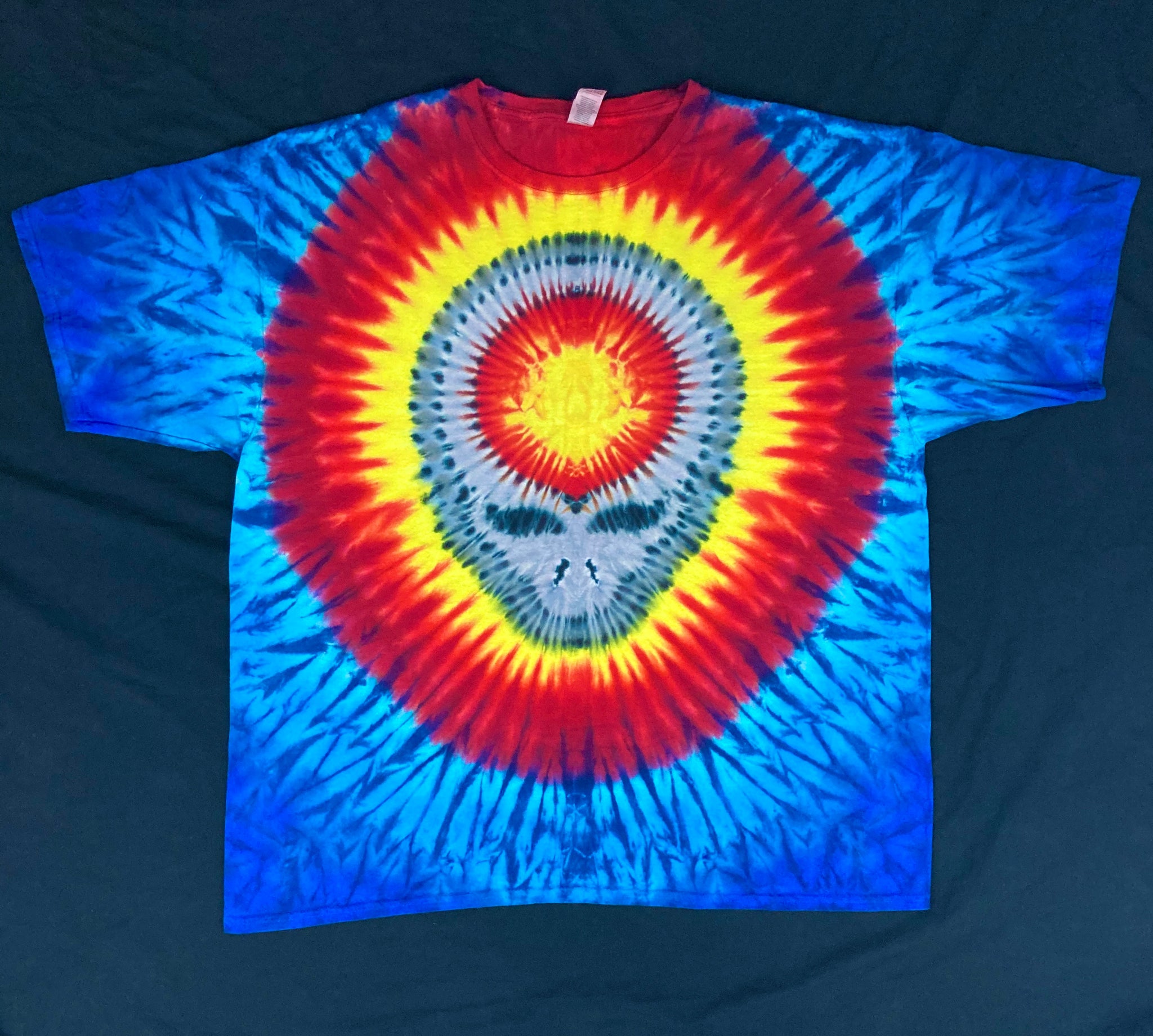 Adult Blue/Fire Stealie Tie-Dyed Tee, 3XL