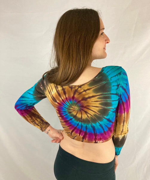 Women's Beach Vibes Tie-Dyed Long Sleeve Crop Top, M & XL