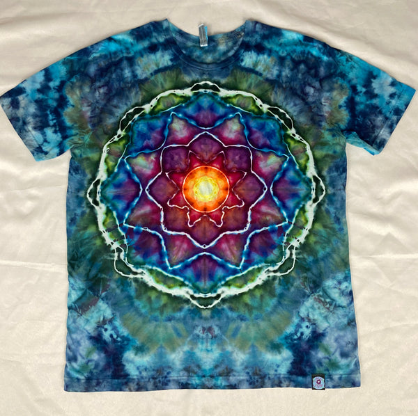 Adult Blue/Rainbow Mandala Ice-Dyed Tee, XL