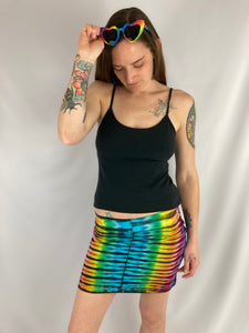 Women's Rainbow/Black Tie-Dyed Mini Skirt, XS/S