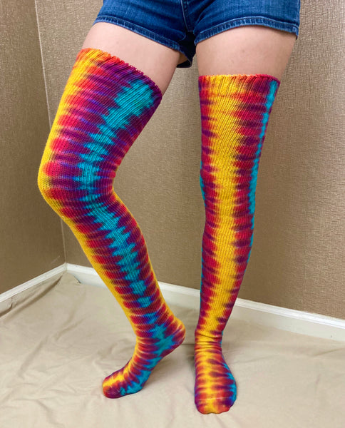 *MADE TO ORDER* Custom Adult Tie-dyed Thigh High Socks, 9-11