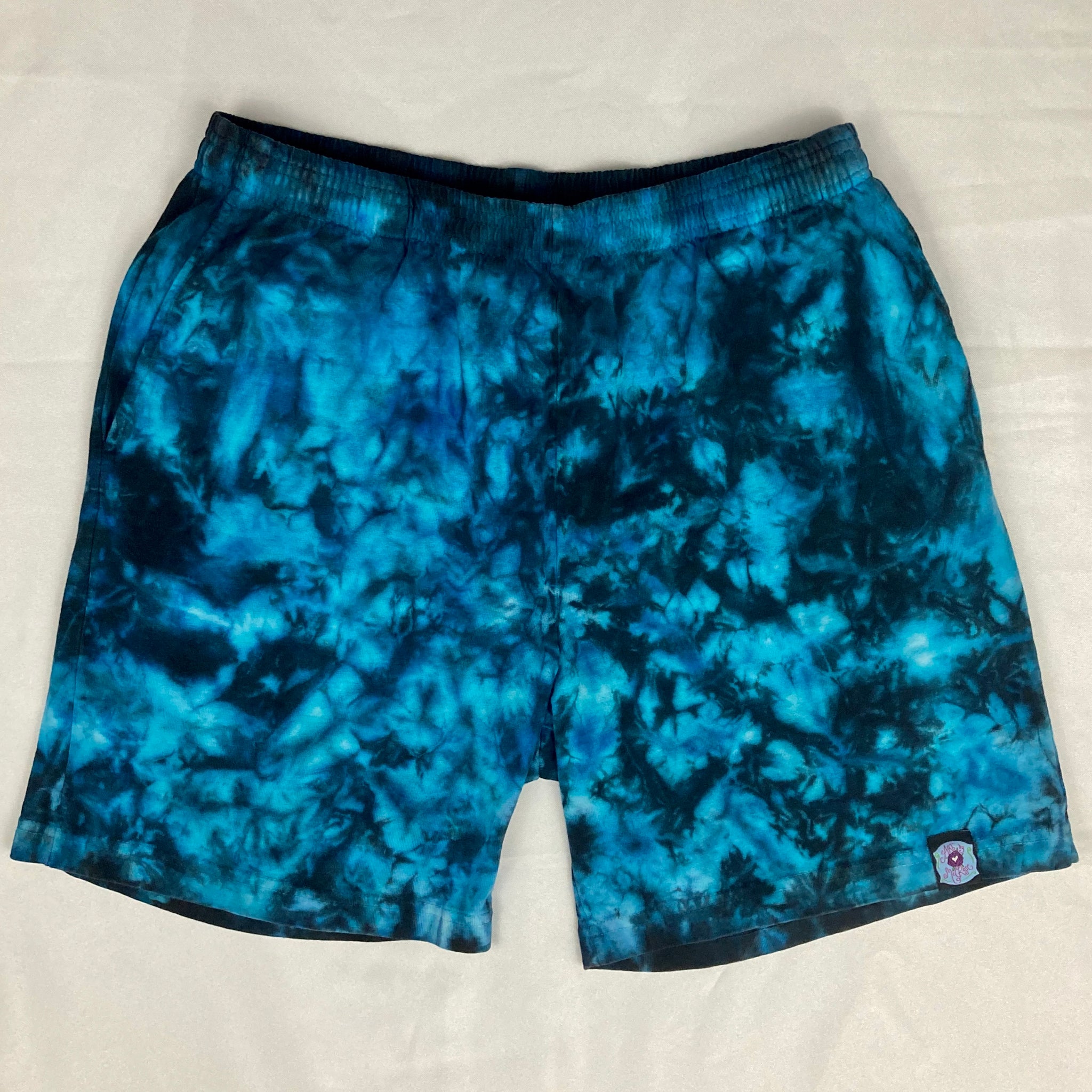 Men’s/Unisex Blue Ice-Dyed Shorts, M (32)