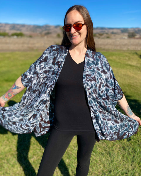 Women's Black/Gray Rayon Asymmetric Ruana Jacket, O/S