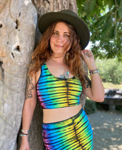 Women's Rainbow/Black Tie-Dyed Crop Top, S-XL