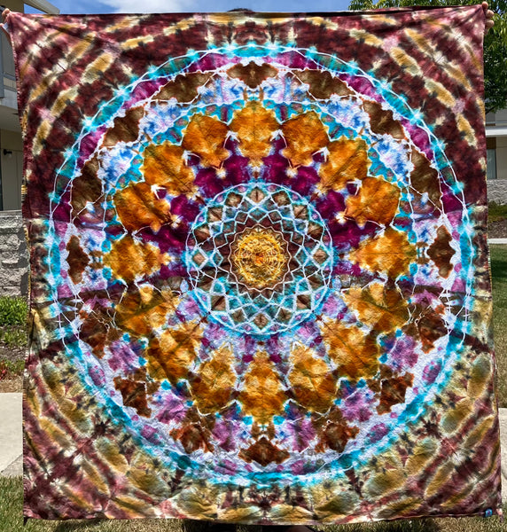 58" x 58" Earthtone Mandala Ice-dyed Tapestry/Wall Hanging