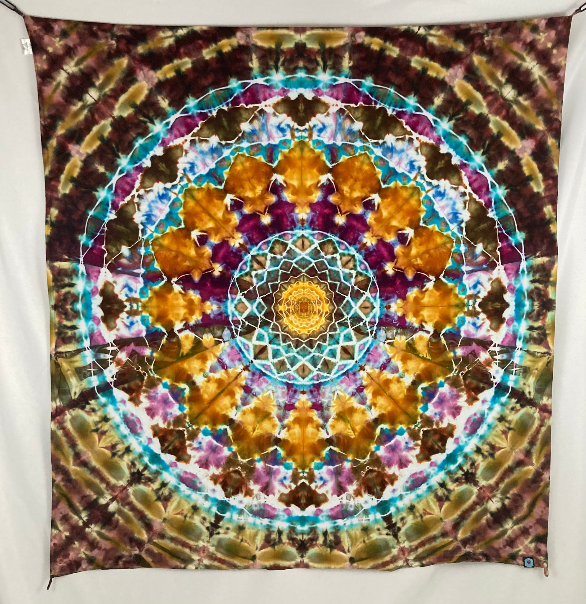 58" x 58" Earthtone Mandala Ice-dyed Tapestry/Wall Hanging