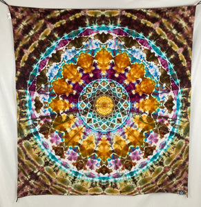 58" x 58" Earthtone Mandala Ice-dyed Tapestry/Wall Hanging