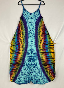 Women's Blue/Earthy Rainbow Tie-Dyed Rayon Maxi Dress, L