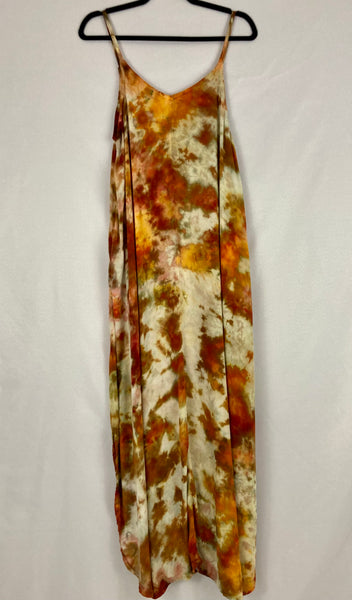 Women's Gold/Brown Ice-Dyed Rayon Maxi Dress, XL