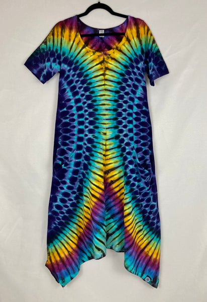 Women’s Polka Dot Rainbow Tie-dyed Curvy Pocket Dress, M