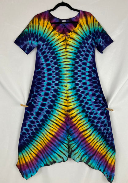 Women’s Polka Dot Rainbow Tie-dyed Curvy Pocket Dress, M