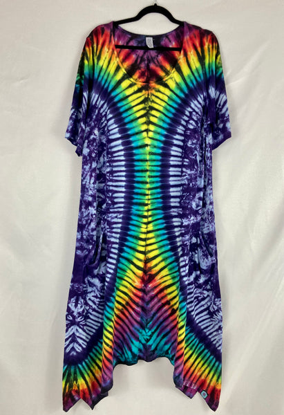 Women’s Purple Rainbow Tie-dyed Curvy Pocket Dress, 3X