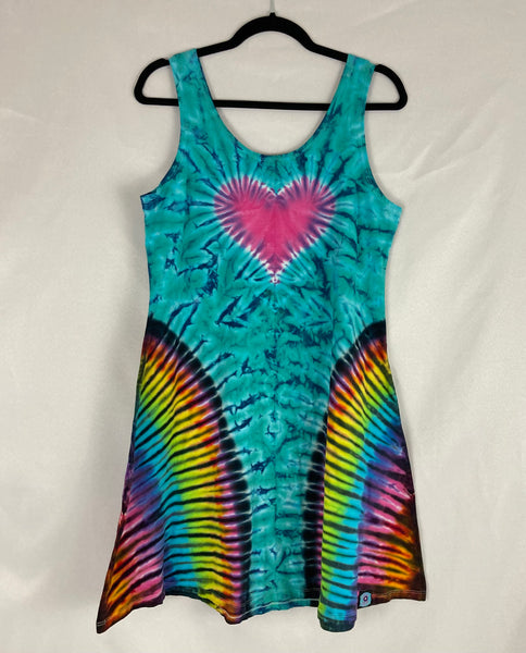 Women’s Heart Aqua Rainbow Tie-Dyed A-line Dress, XL