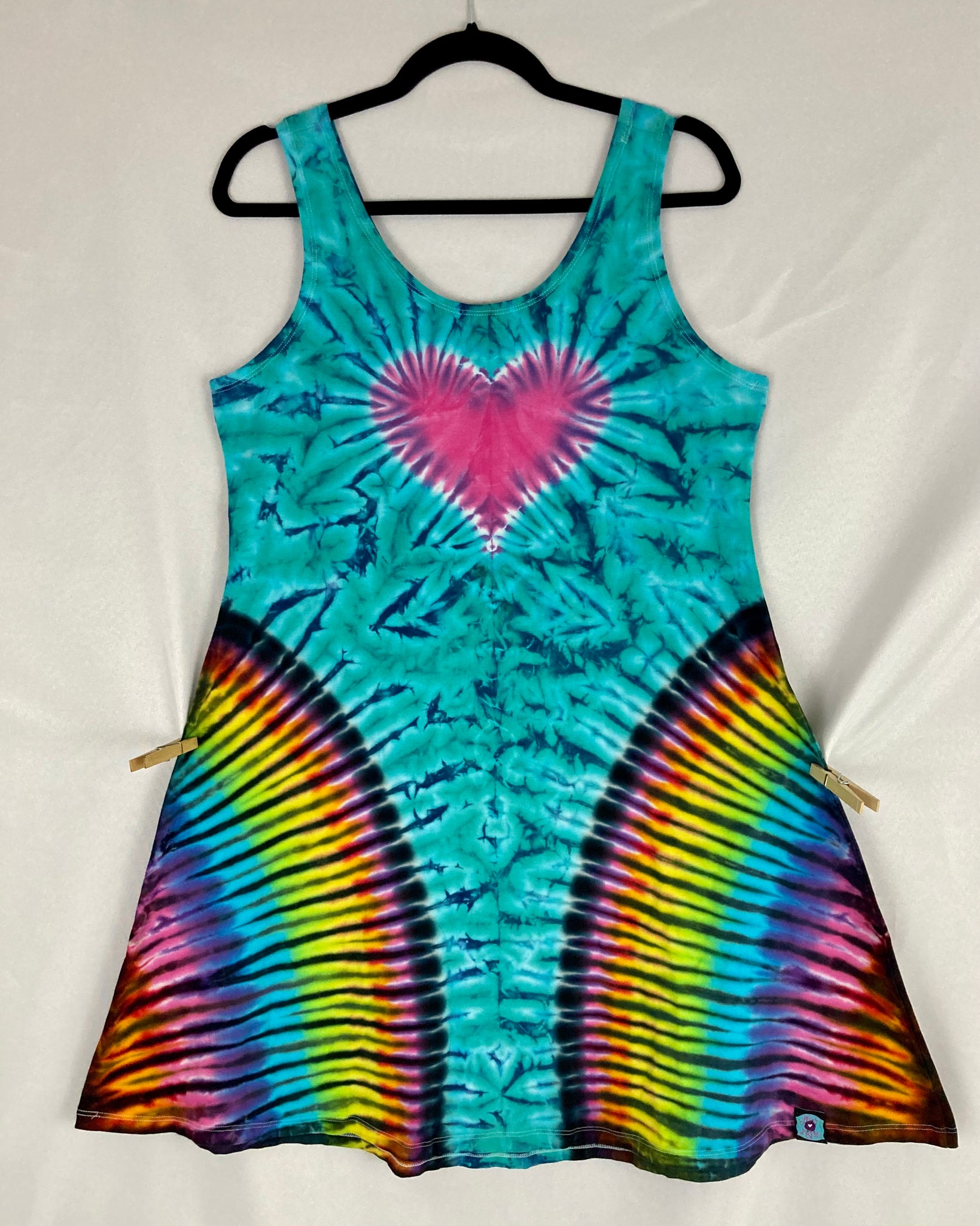 Women’s Heart Aqua Rainbow Tie-Dyed A-line Dress, XL