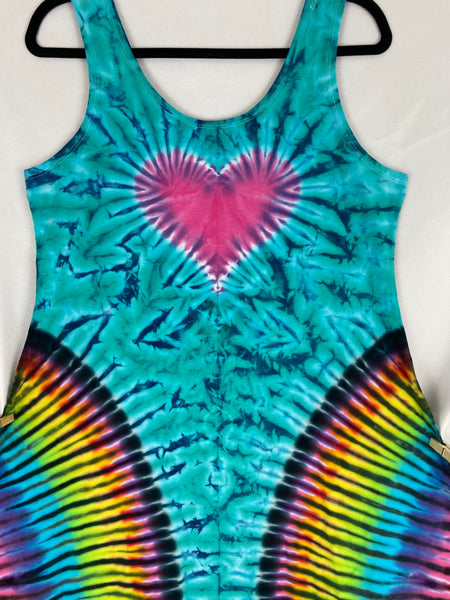 Women’s Heart Aqua Rainbow Tie-Dyed A-line Dress, XL