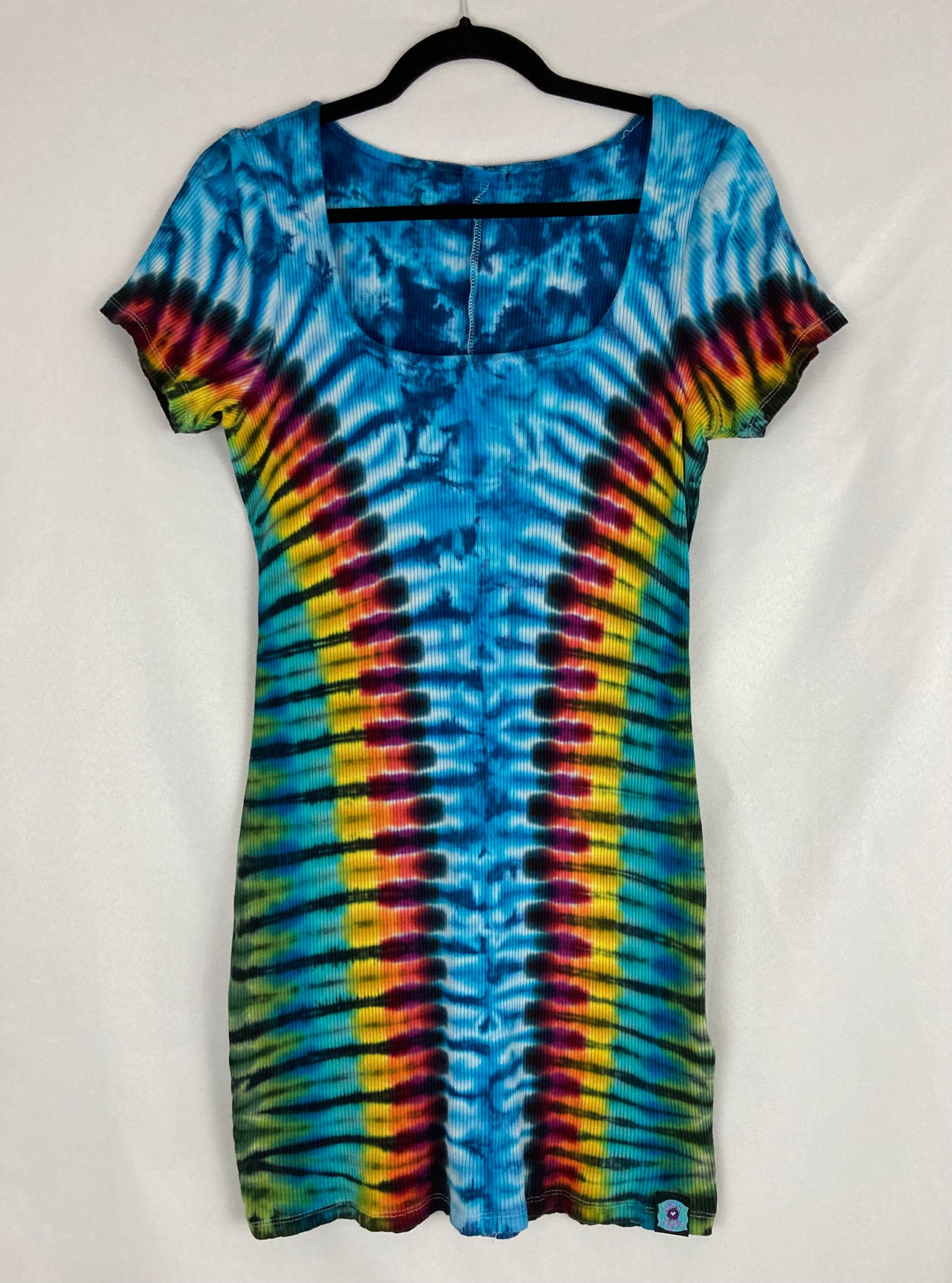Women's Blue/Rainbow Tie-Dyed Mini Dress, XL