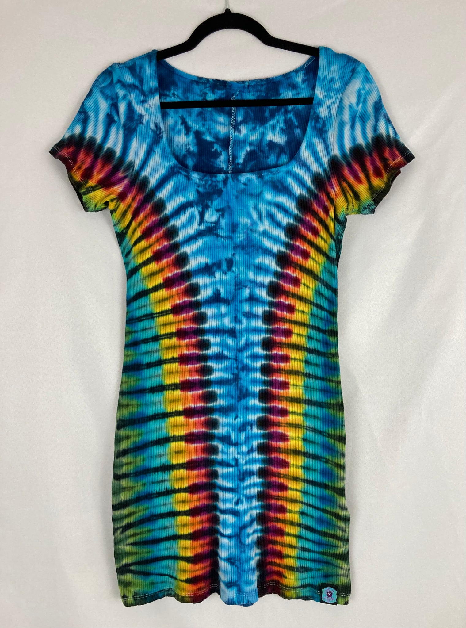 Women's Blue/Rainbow Tie-Dyed Mini Dress, XL