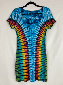 Women's Blue/Rainbow Tie-Dyed Mini Dress, XL