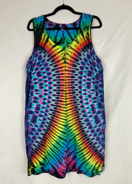 Ladies Polka Dot Rainbow Tie-Dyed Tank Dress, XL