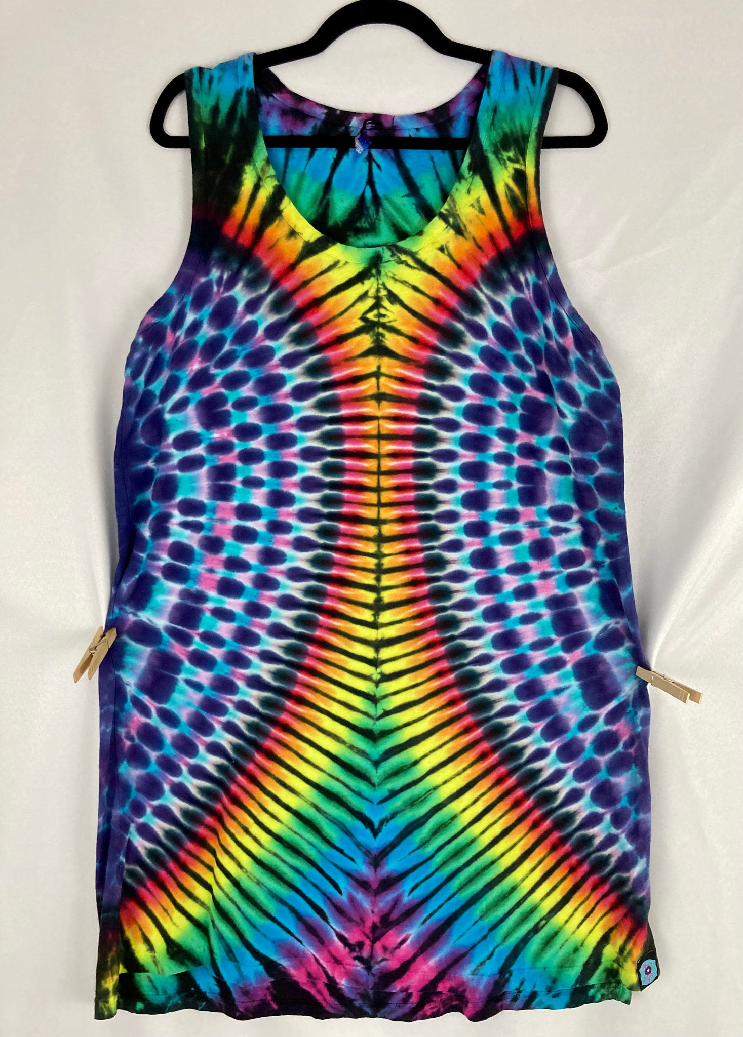 Ladies Polka Dot Rainbow Tie-Dyed Tank Dress, XL