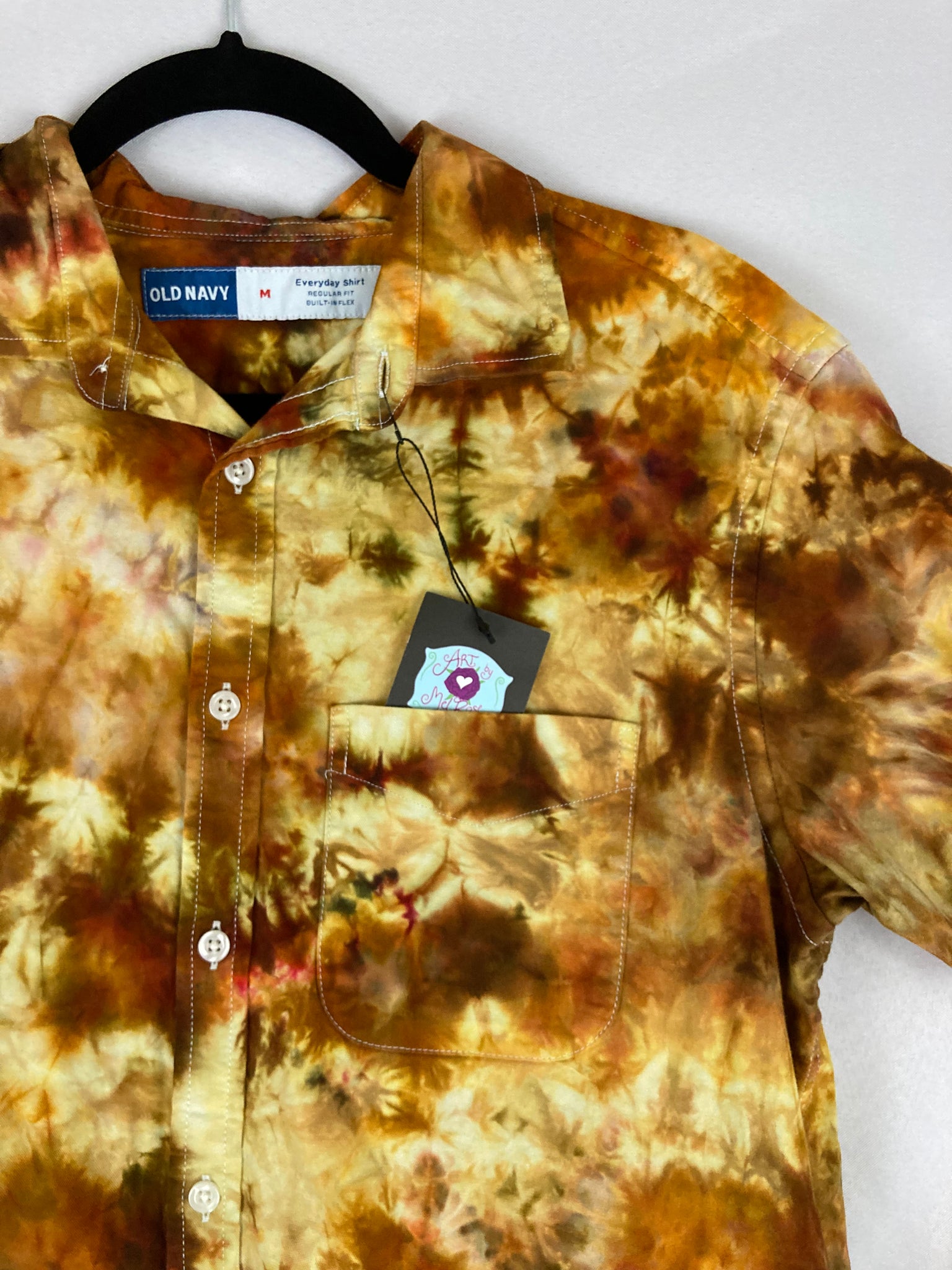 Adult Earthtone Ice-dyed Collared Button up Shirt, M, L & XL