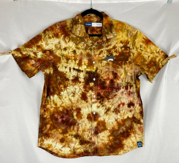 Adult Earthtone Ice-dyed Collared Button up Shirt, M, L & XL