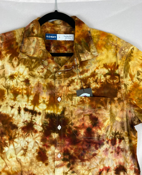Adult Earthtone Ice-dyed Collared Button up Shirt, M, L & XL