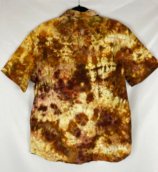 Adult Earthtone Ice-dyed Collared Button up Shirt, M, L & XL