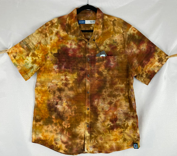 Adult Earthtone Ice-dyed Collared Button up Shirt, M, L & XL