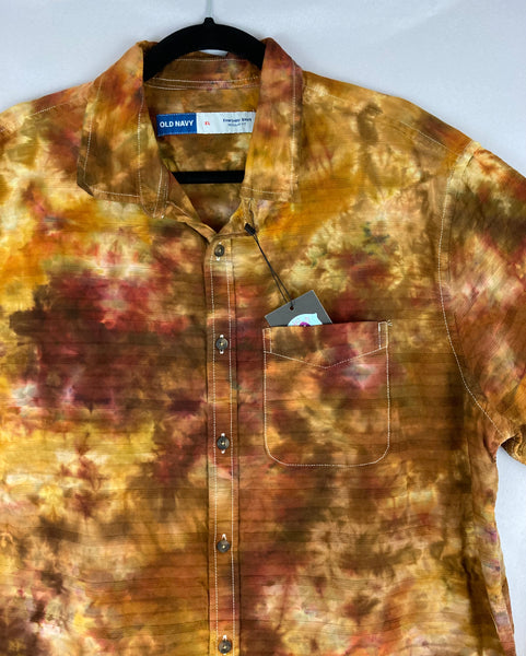 Adult Earthtone Ice-dyed Collared Button up Shirt, M, L & XL