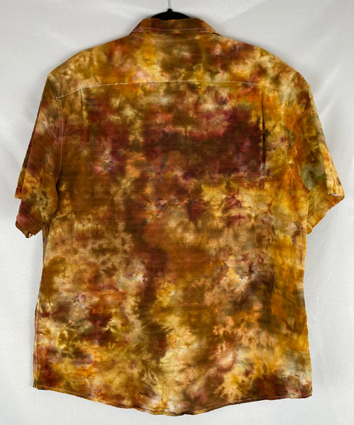 Adult Earthtone Ice-dyed Collared Button up Shirt, M, L & XL