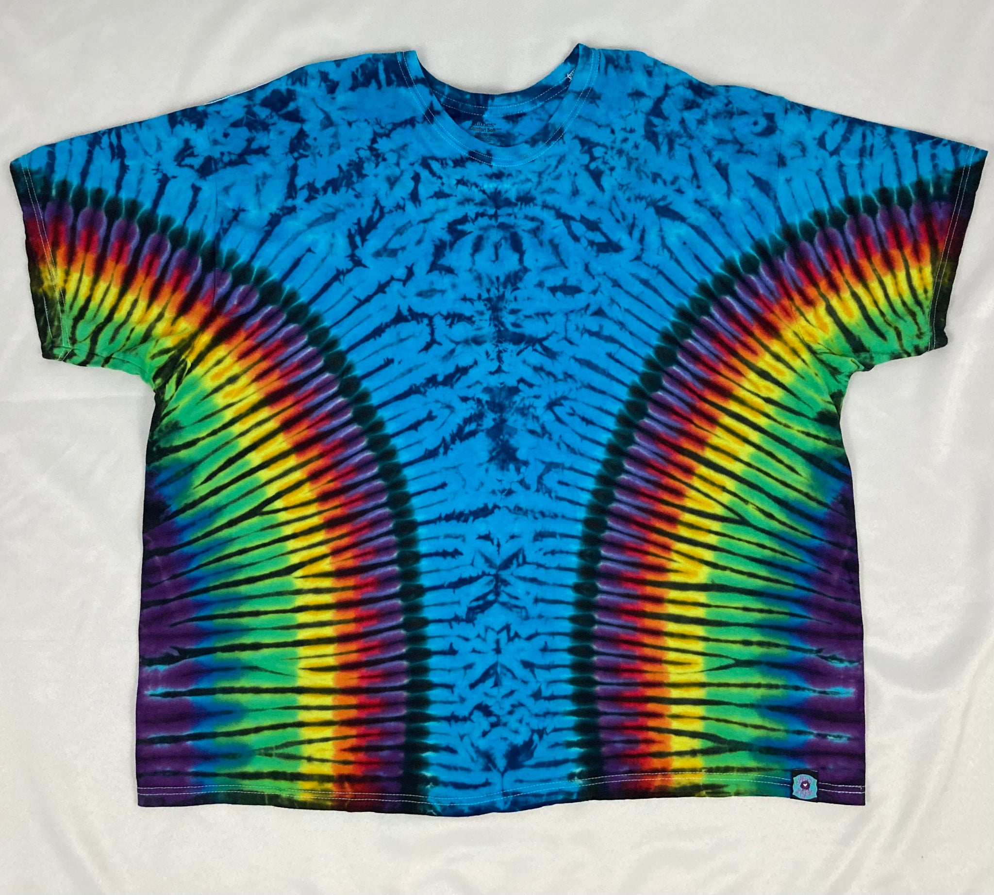 Adult Blue Rainbow/Black Tie-Dyed Tee, 2XL