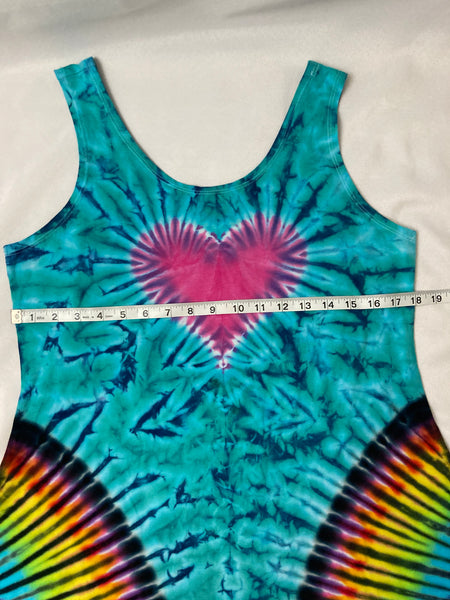 Women’s Heart Aqua Rainbow Tie-Dyed A-line Dress, XL