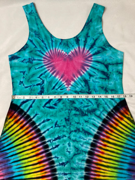 Women’s Heart Aqua Rainbow Tie-Dyed A-line Dress, XL