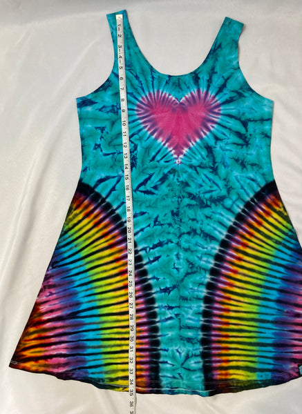 Women’s Heart Aqua Rainbow Tie-Dyed A-line Dress, XL