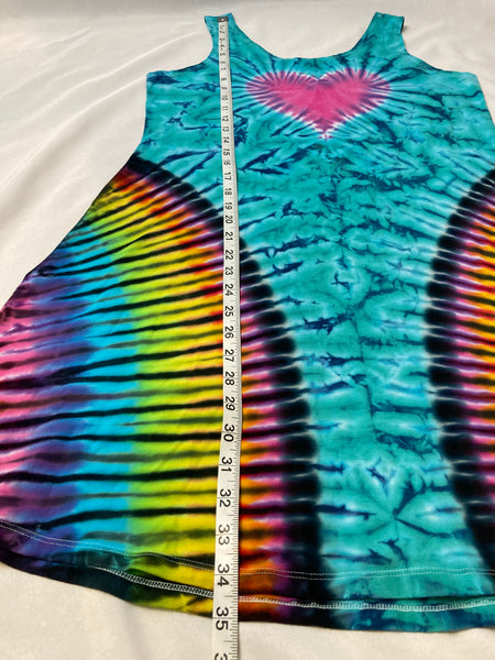 Women’s Heart Aqua Rainbow Tie-Dyed A-line Dress, XL