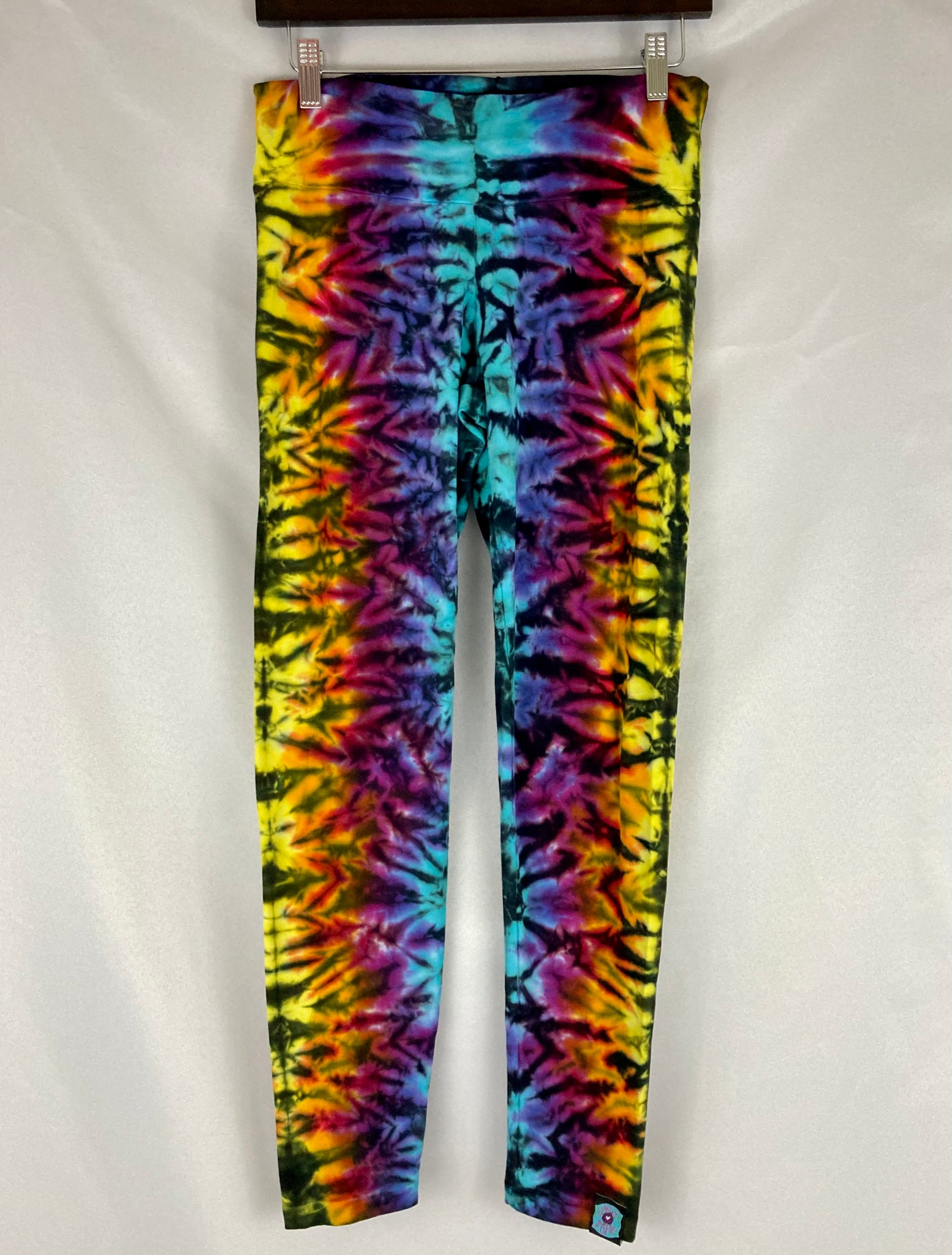 Ladies Rainbow/Black Crush Tie-Dyed Leggings, L