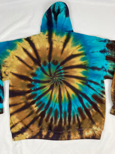 Adult Aqua/Sand Spiral Tie-Dyed Zip Up Hoodie, XL