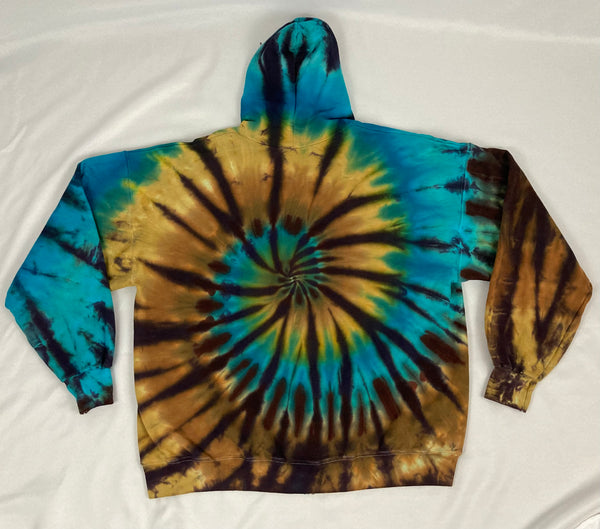 Adult Aqua/Sand Spiral Tie-Dyed Zip Up Hoodie, XL