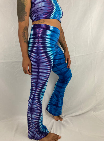 Ladies Blue/Purple Tie-Dyed Yoga Pants, XL