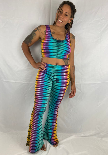 Women's Earthy Rainbow Tie-Dyed Slim Bells, L