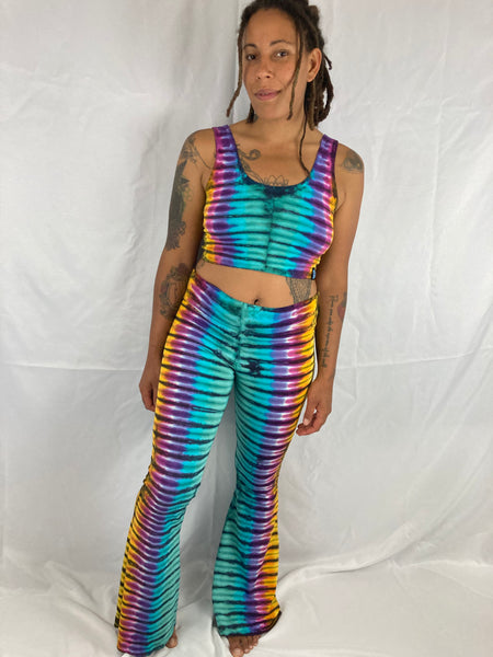 Women's Earthy Rainbow Tie-Dyed Crop Top, XL