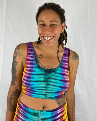 Women's Earthy Rainbow Tie-Dyed Crop Top, XL