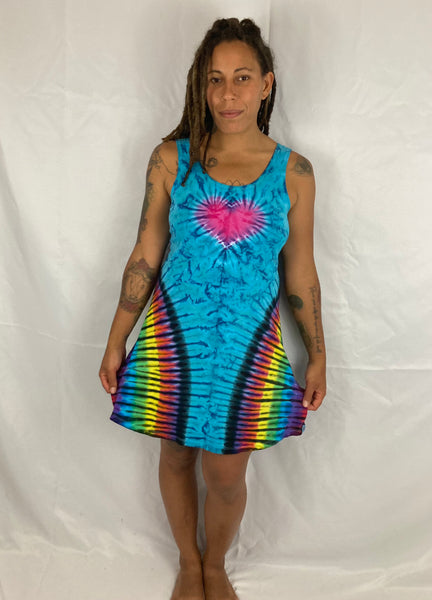 Women’s Aqua Rainbow Love Tie-Dyed A-line Dress, M/L