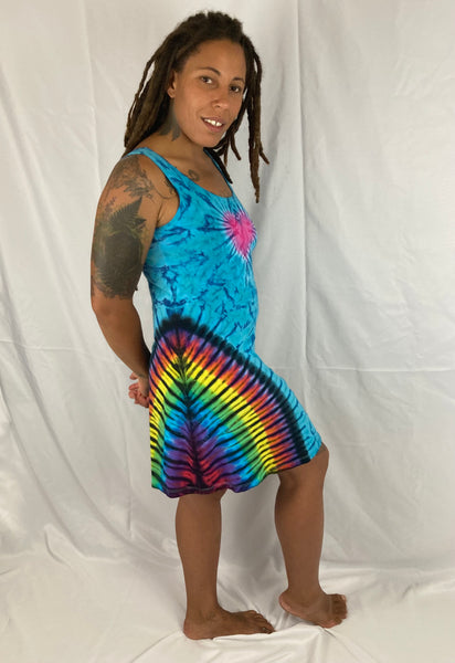 Women’s Aqua Rainbow Love Tie-Dyed A-line Dress, M/L