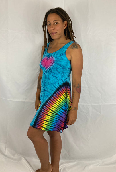 Women’s Aqua Rainbow Love Tie-Dyed A-line Dress, M/L