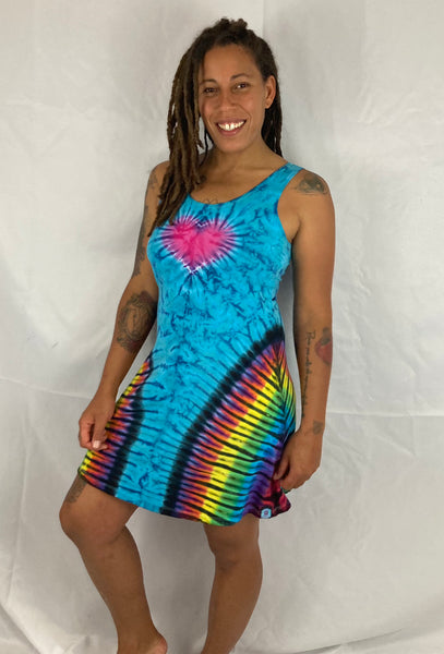 Women’s Aqua Rainbow Love Tie-Dyed A-line Dress, M/L