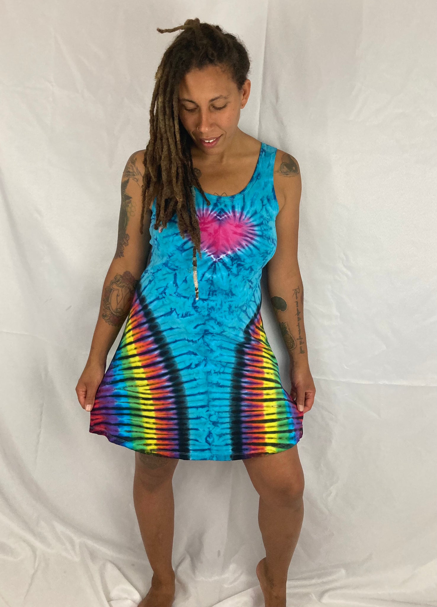 Women’s Aqua Rainbow Love Tie-Dyed A-line Dress, M/L