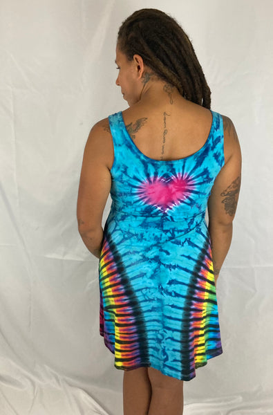 Women’s Aqua Rainbow Love Tie-Dyed A-line Dress, M/L
