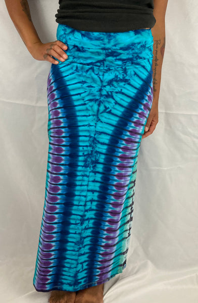 Women's Seafoam Blues Tie-Dyed Maxi Skirt w/ Slit, M/L
